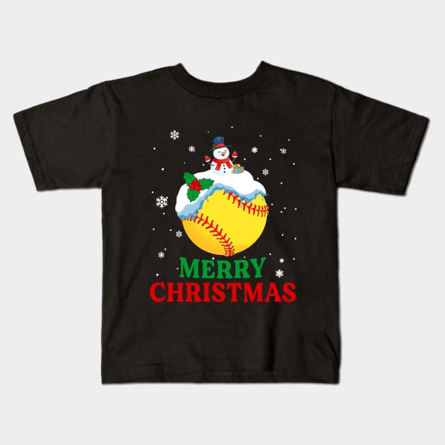 Merry Christmas Softball Xmas Gift Kids T-Shirt by Dunnhlpp